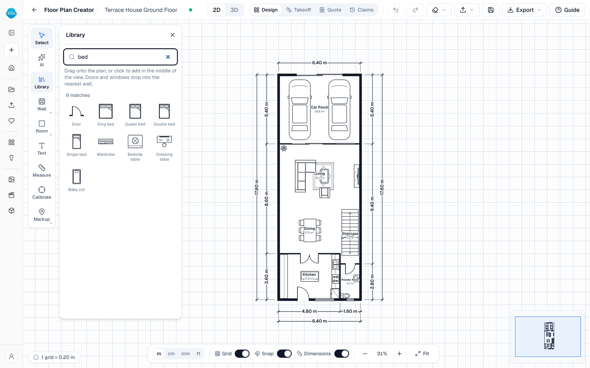 The floor plan editor drawing an HDB flat with walls, doors and dimensions